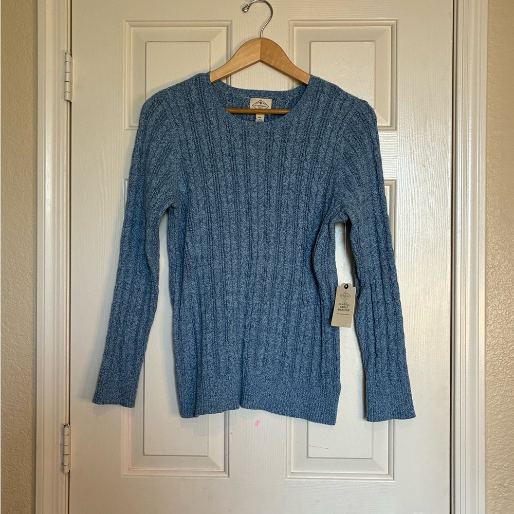 Elegant Blue Cable Knit Sweater - Picture 1 of 7